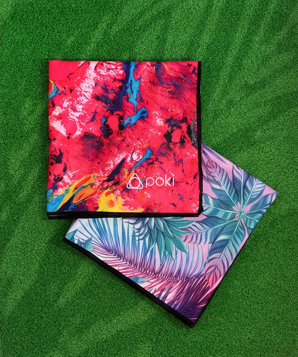 POKI Vivid圖案運動毛巾套裝，兩款設計，快乾輕便，適合戶外活動和海灘使用。