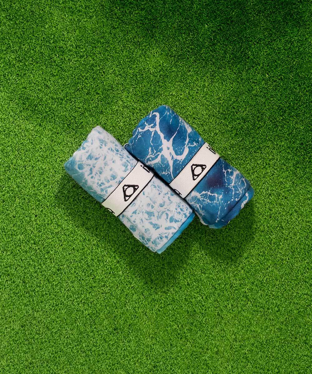 POKI海洋印花快乾運動毛巾套裝，兩款設計，輕便適合戶外活動，網袋收納